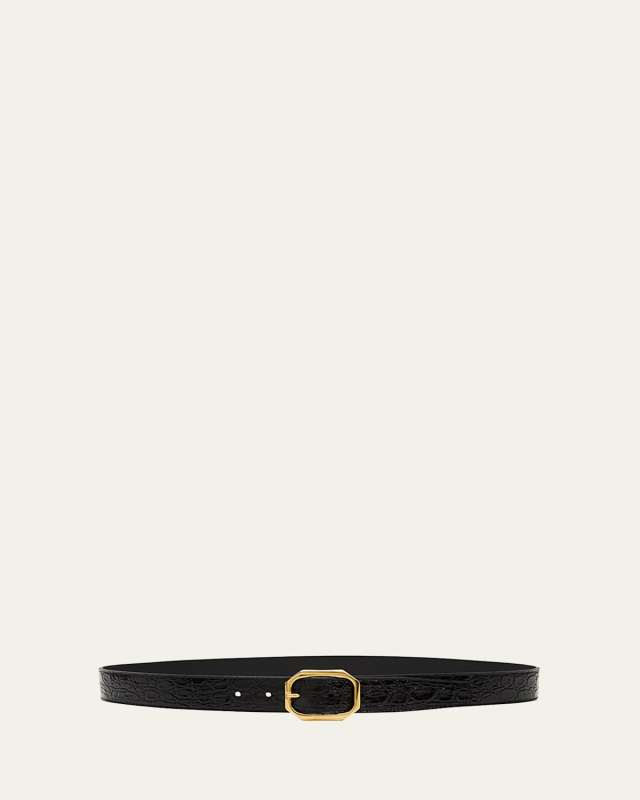 YSL Croc-Embossed Leather Belt